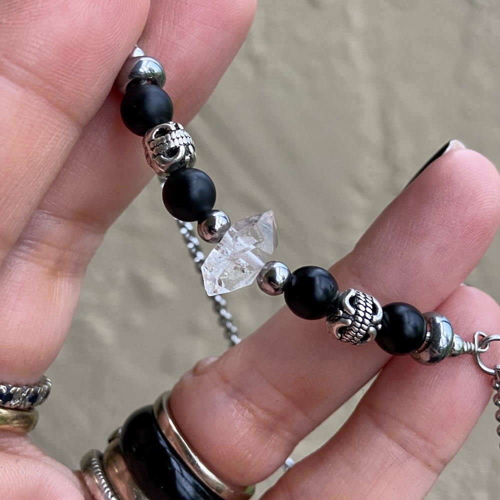 Genuine herkimer diamond & onyx choker necklace - Picture 9 of 16